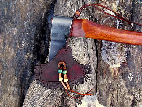 trade-axe decorated leather sheath