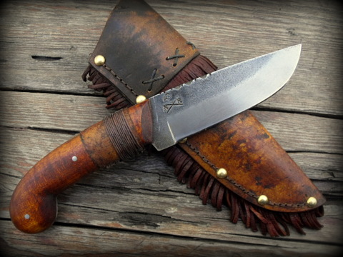 hand forged French pistol grip belt knife