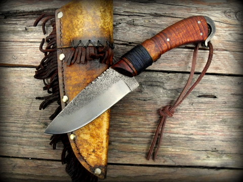 frontier hunter knife with a forged lanyard