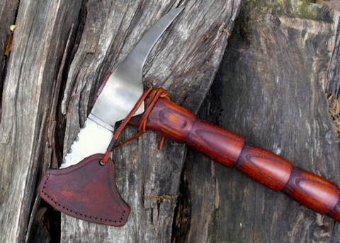 frontier tomahawk with a leather sheath