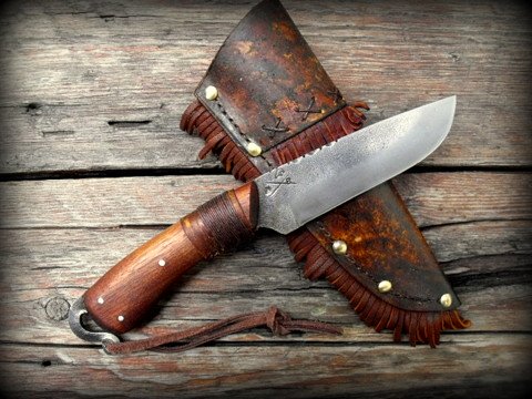 frontier belt knife with a forged lanyard