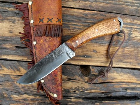 frontier belt knife with a forged lanyard